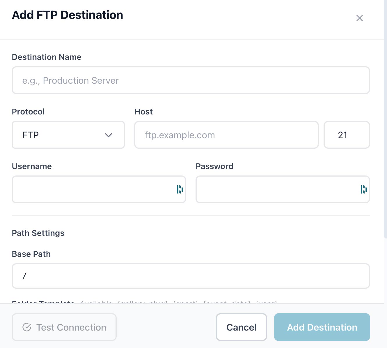 FTP settings configuration